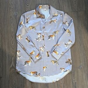 Tiger print button up longline blouse